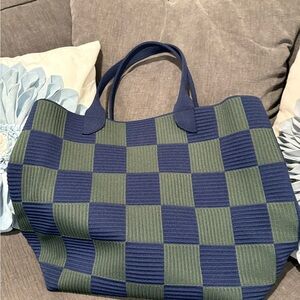Rothy's Navy and Olive Checkered Tote